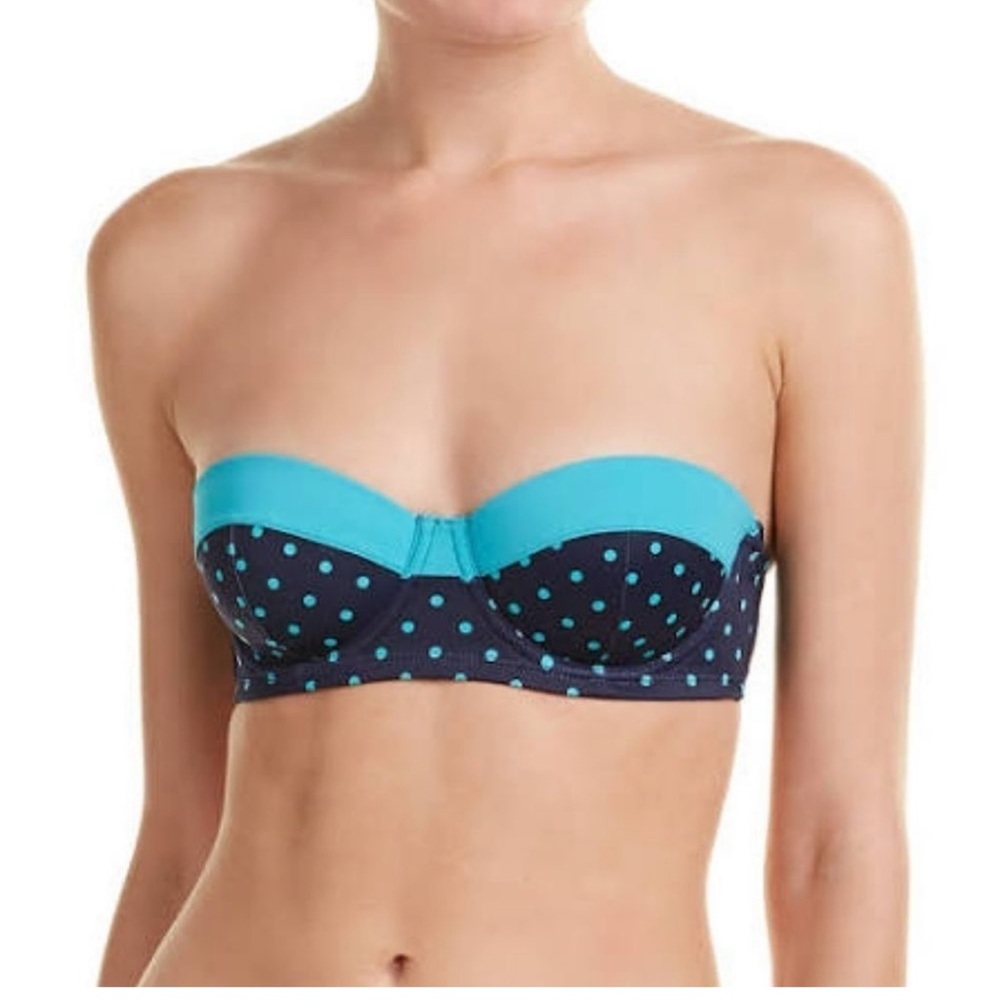 Spanx navy polka dotted bikini top sz 36